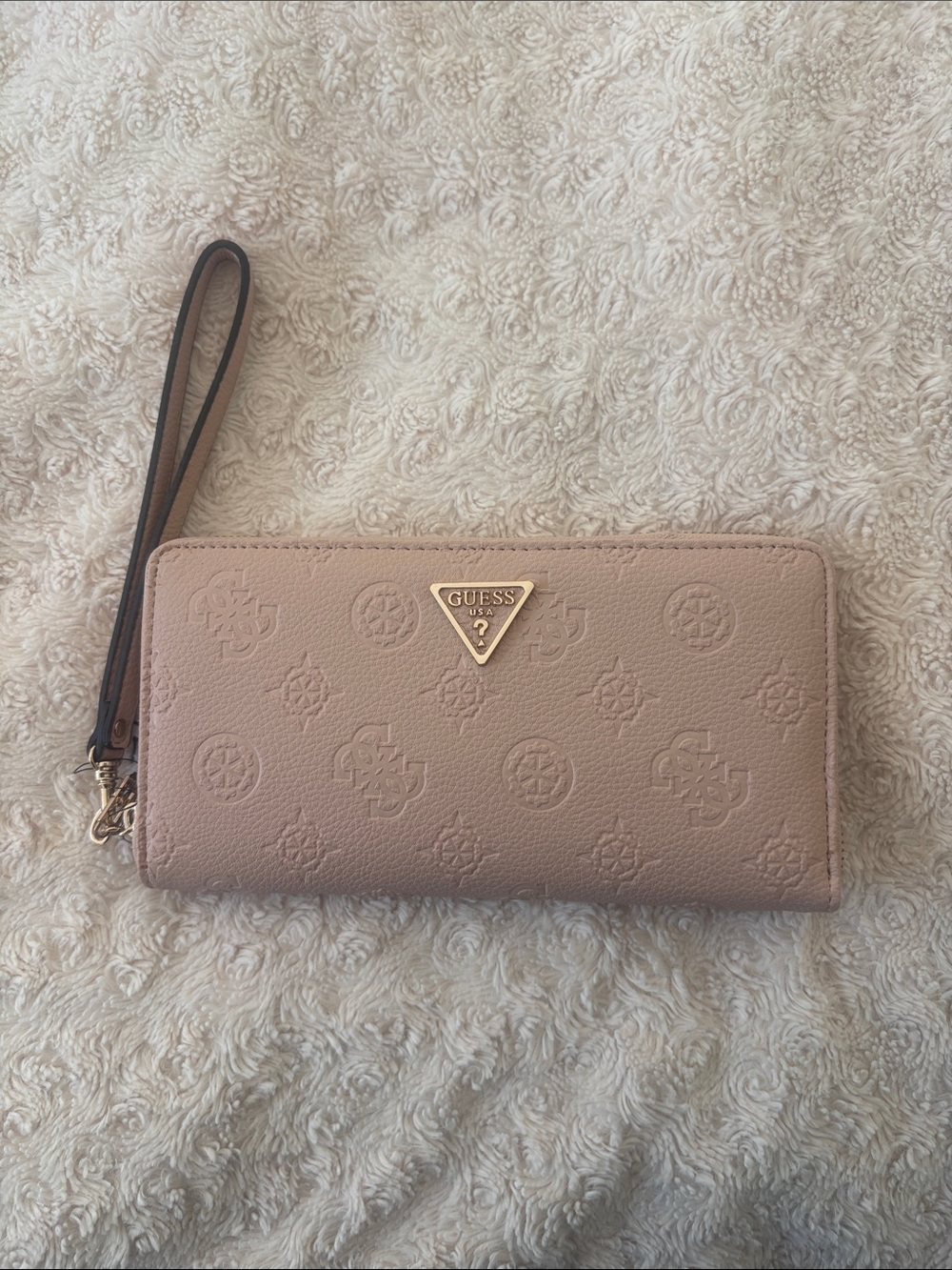 GUESS Blush Nude Embossed Zip-Around Wristlet Wallet